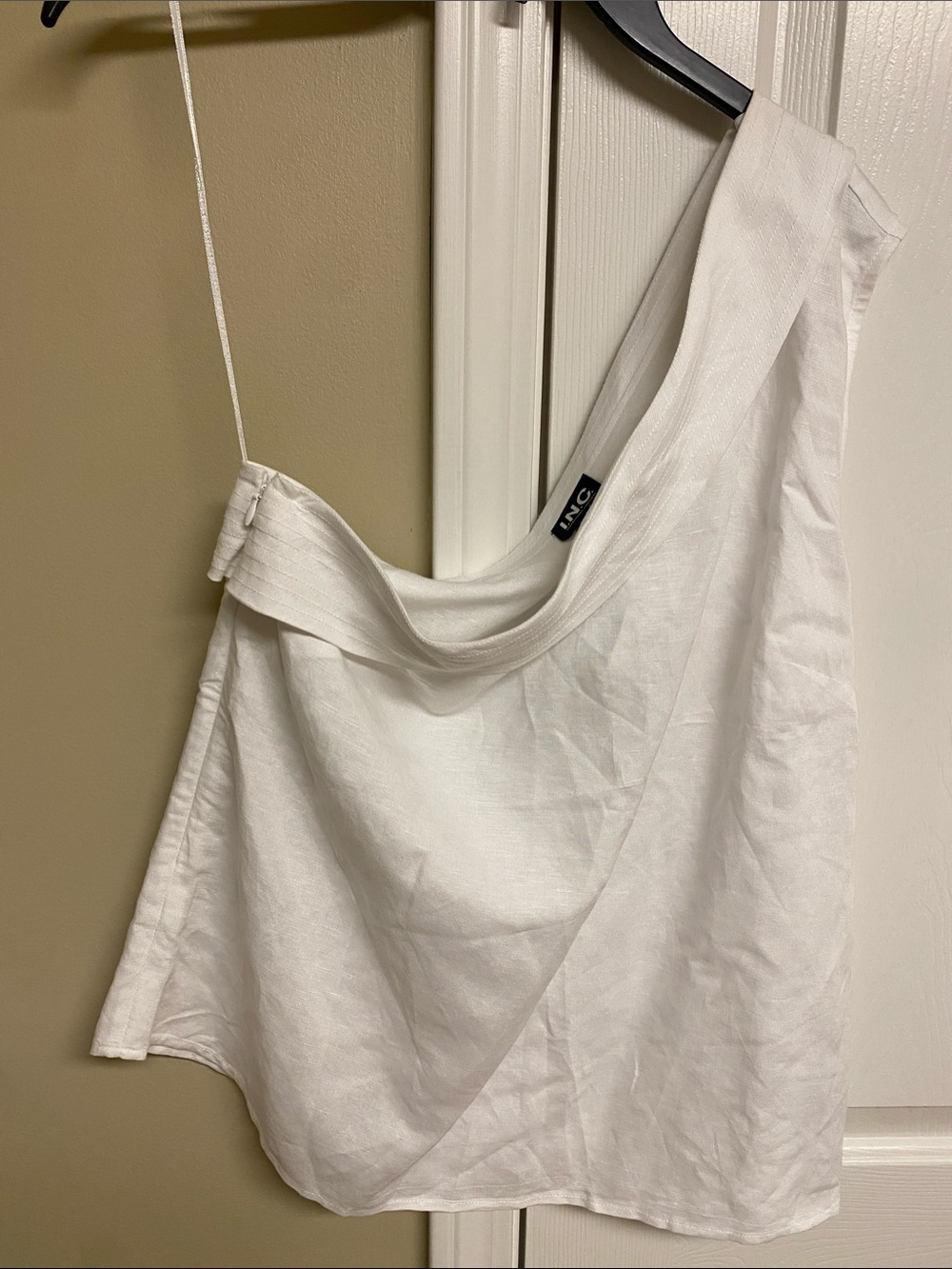 White One-Shoulder Linen Top
